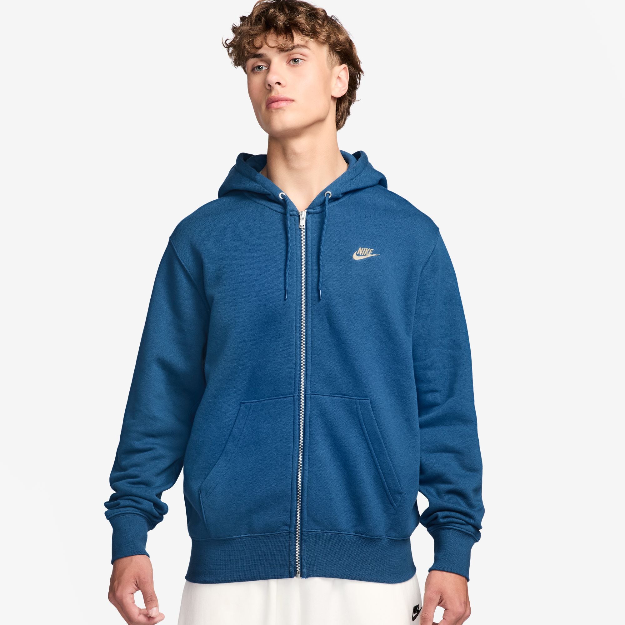 MENS NIKE CLUB FLEECE FULL-ZIP HOODIE (COURT BLUE/LT KHAKI)