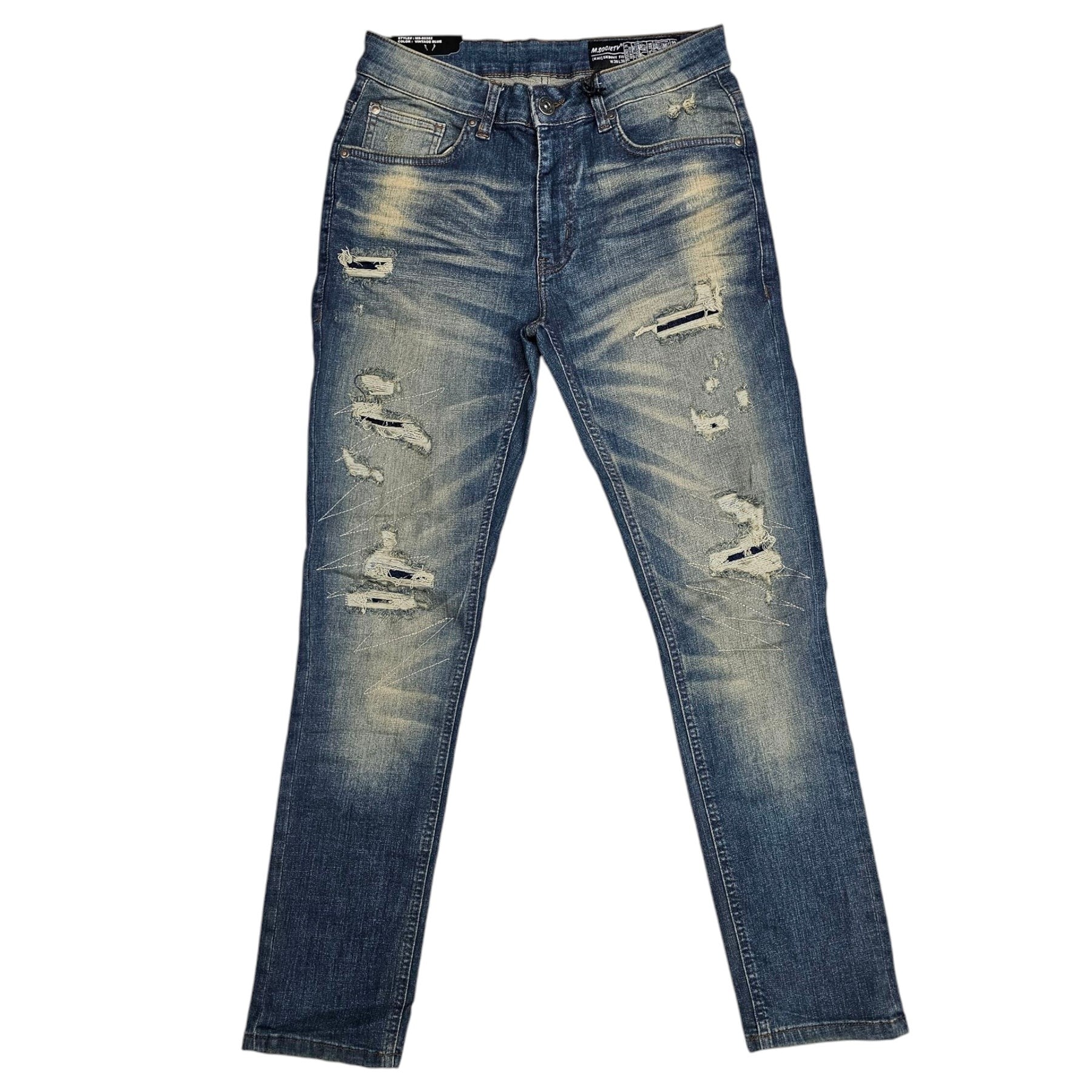 MENS M. SOCIETY RIP AND REPAIR JEAN (VINTAGE BLUE)
