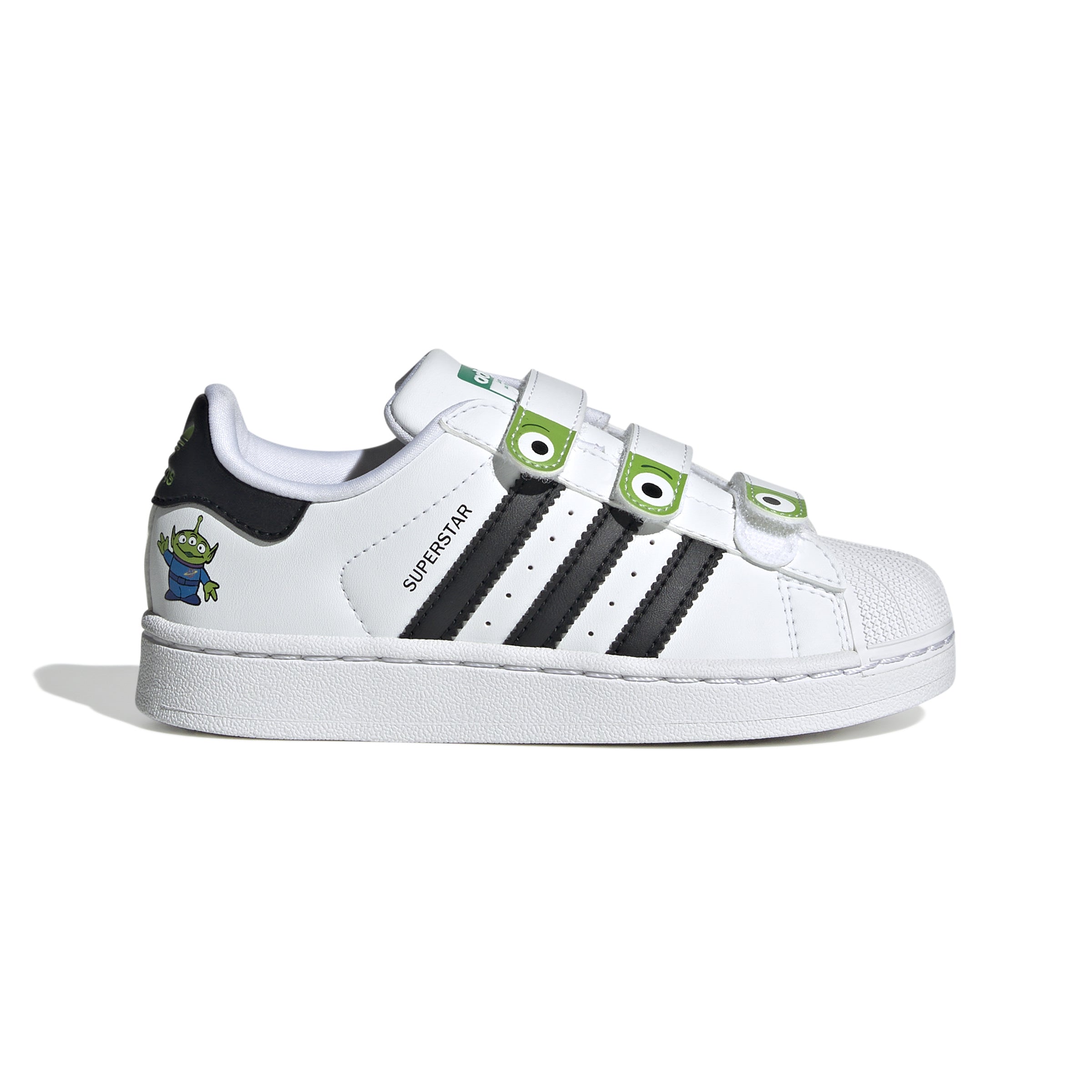 KIDS ADIDAS DISNEY PIXAR SUPERSTAR II COMFORT CLOSURE (CLOUD WHITE / CORE BLACK / SEMI SOLAR GREEN)