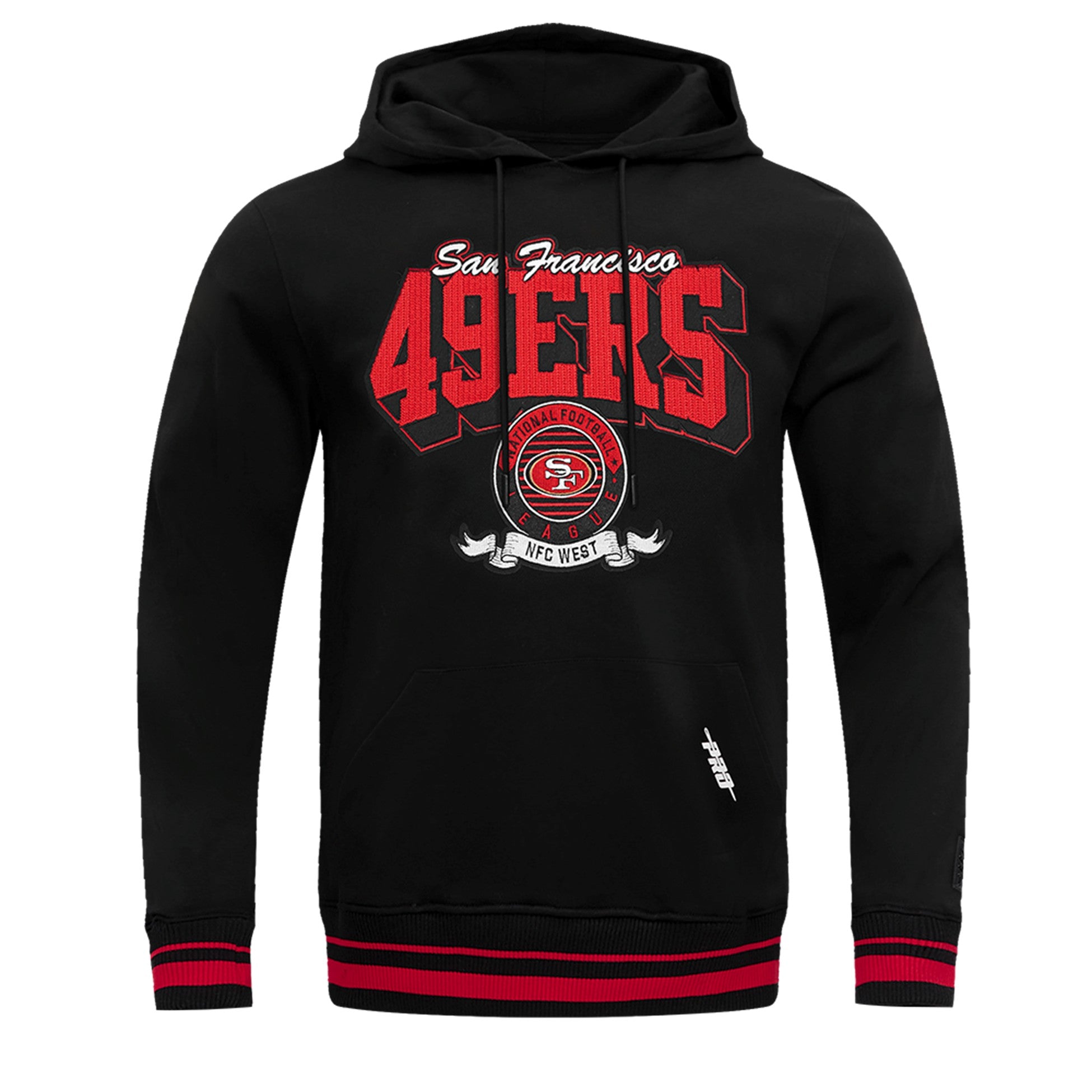 MENS PRO STANDARD SAN FRANCISCO 49ERS TEAM BADGE M RIB FLC PO HOODIE (BLACK/RED)