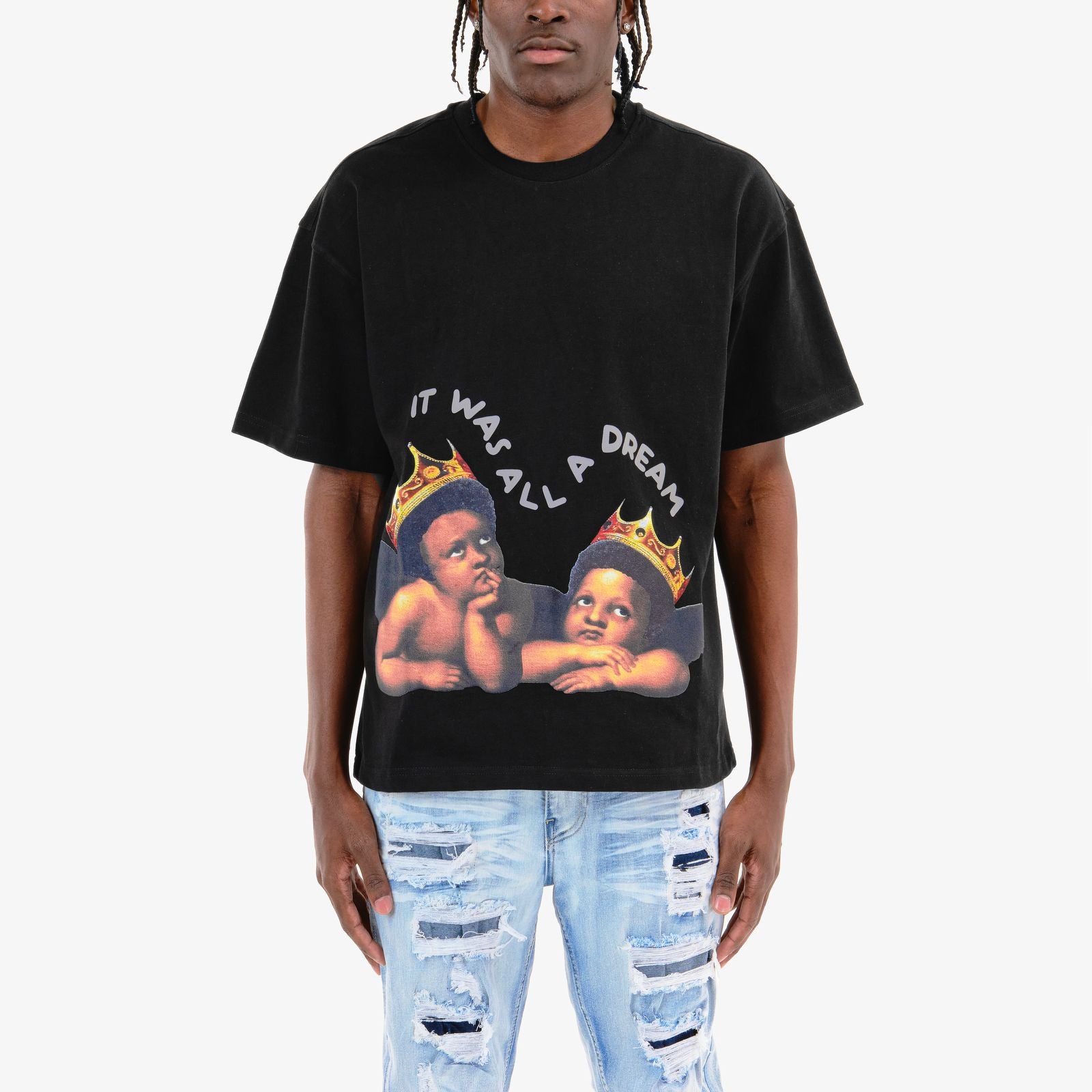 MENS COPPER RIVET ACID WASH DREAM T-SHIRT (BLACK)