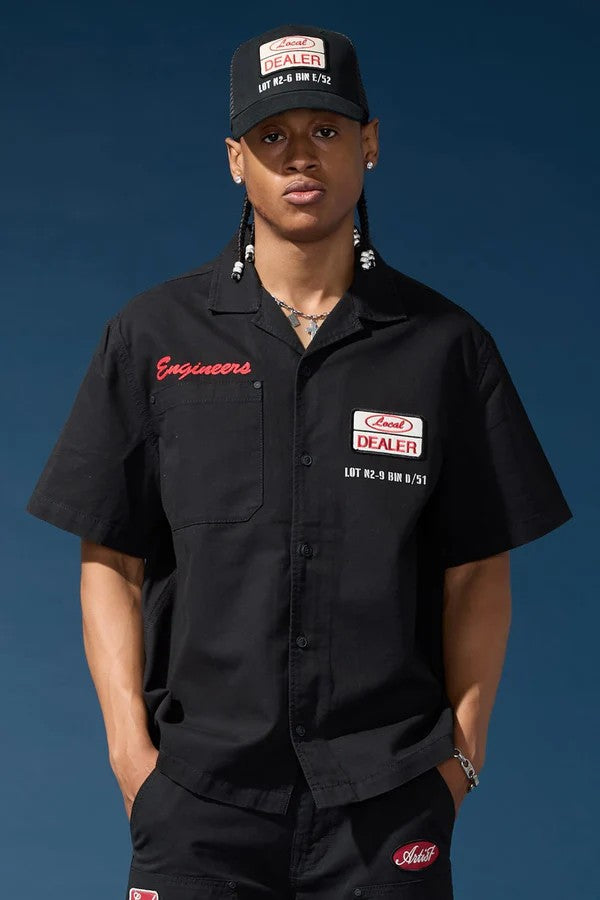 MENS JORDAN CRAIG THE RE-UP MECHANIC SHIRT (BLACK)