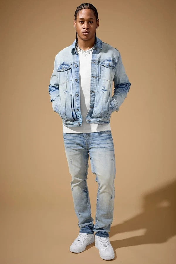 MENS JORDAN CRAIG FOUNDRY DENIM TRUCKER JACKET (ICED LAGER)