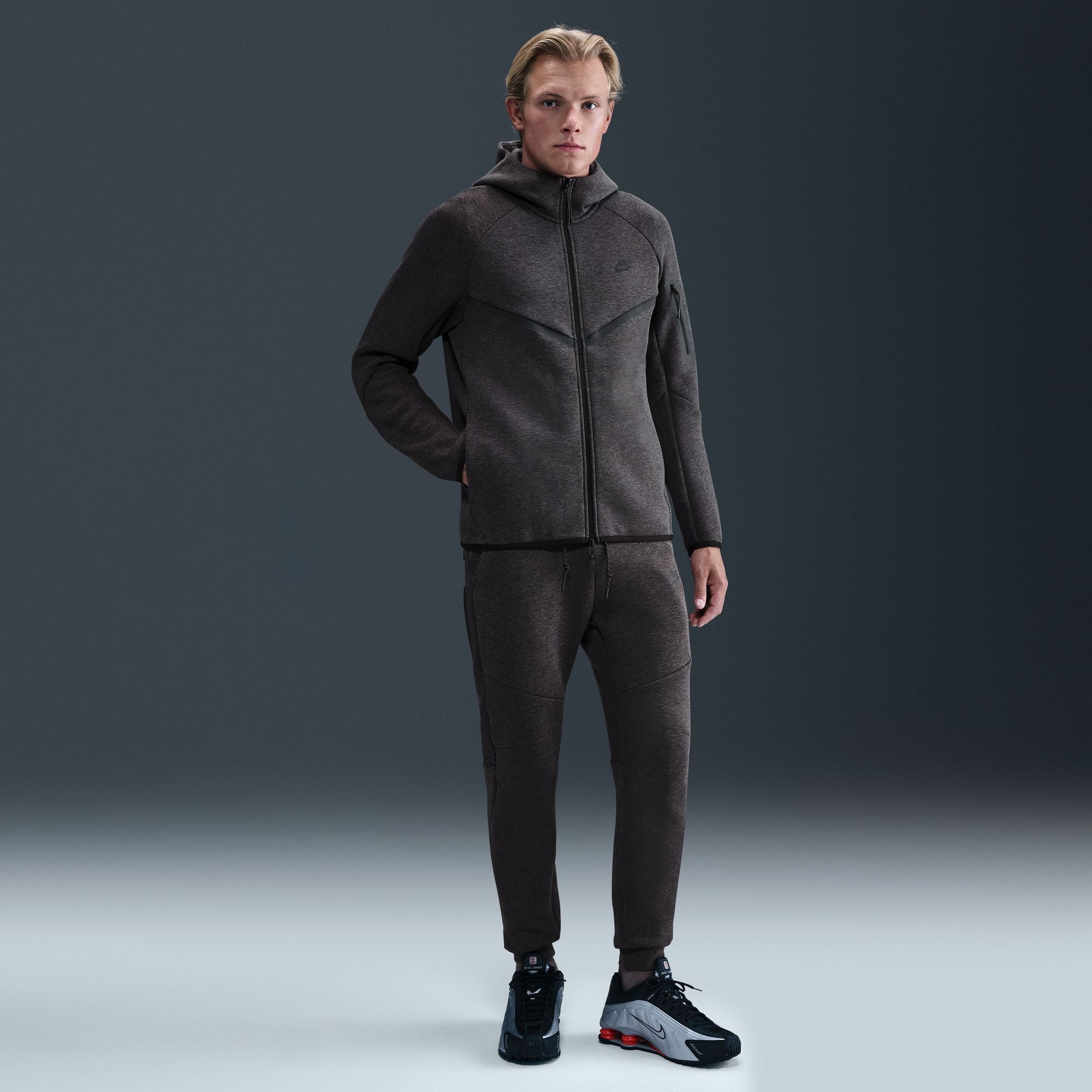MENS NIKE TECH FLEECE FULL-ZIP WINDRUNNER WARMUP (BLACK HEATHER/BLACK)