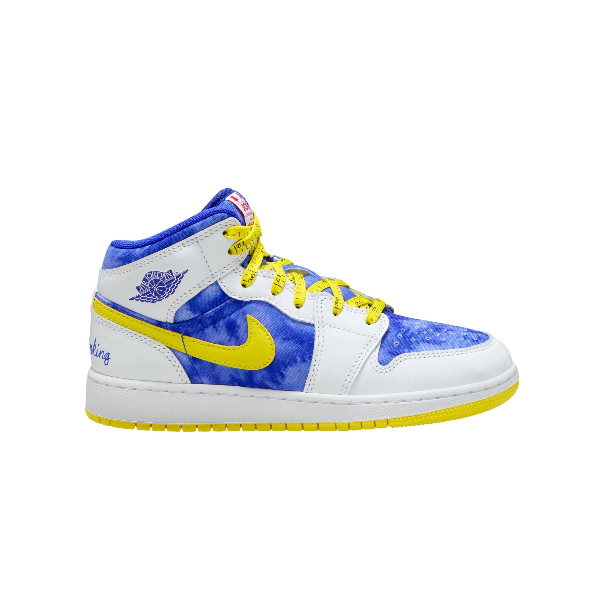 KIDS AIR JORDAN 1 MID SNEAKER SCHOOL GS (WHITE/RACER BLUE/OPTI YELLOW/ROYAL TINT)