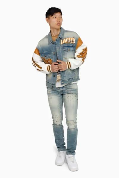 MENS SMOKE RISE RISE TO REIGH TRUCKER JACKET (OWENS BLUE)
