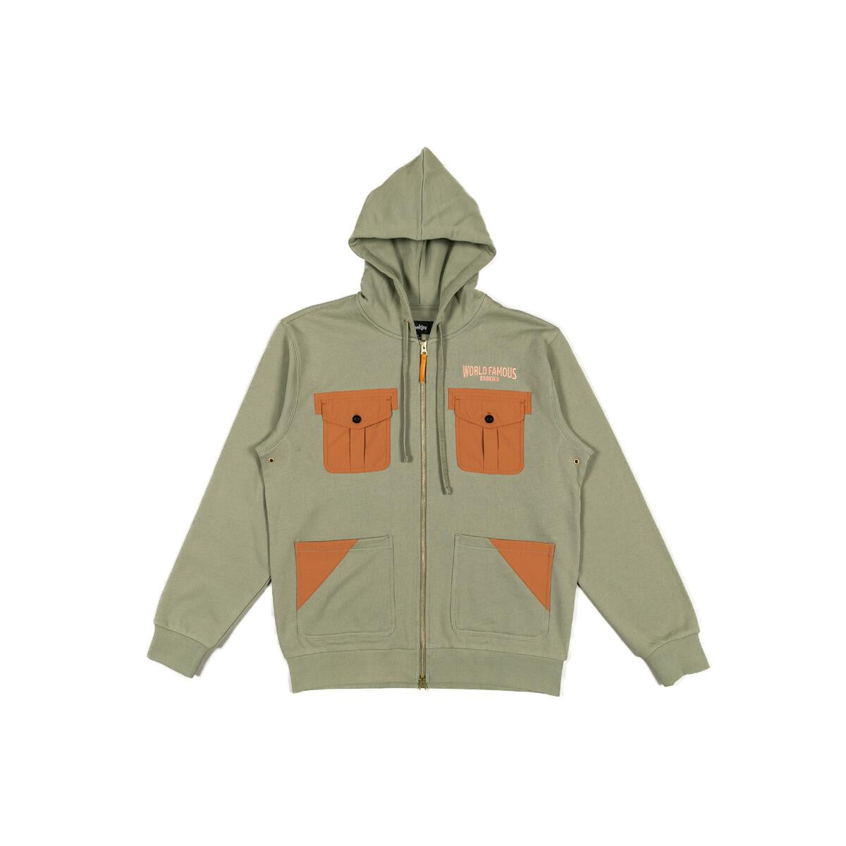 MENS COOKIES WORKWEAR ZIP UP HOODIE WITH CONTRAST POCKET DETAIL (OLIVE)