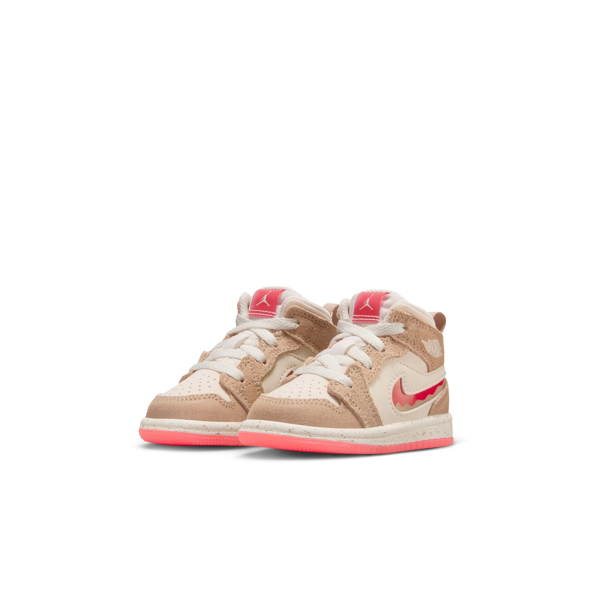 KIDS JORDAN 1 MID SE TD (DESERT/FUSION RED/PALE IVORY)