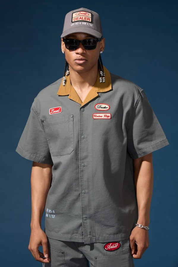 MENS JORDAN CRAIG THE RE-UP MECHANIC SHIRT (CHARCOAL)