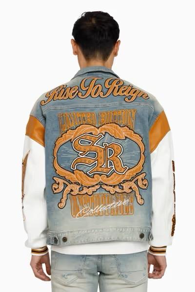 MENS SMOKE RISE RISE TO REIGH TRUCKER JACKET (OWENS BLUE)