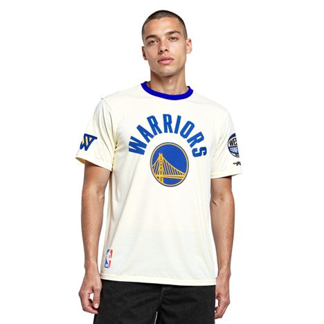 MENS PRO STANDARD GOLDEN STATE WARRIORS MODERN ORIGINALS M RINGER SHIRT (EGGSHELL/ROYAL BLUE)