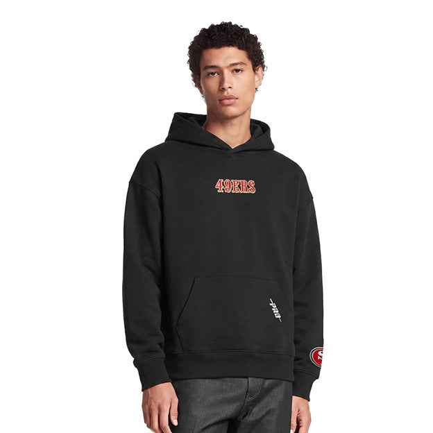 MENS PRO STANDARD SAN FRANCISCO 49ERS WINGSPAN DROP SHOULDER PULLOVER HOODIE (BLACK)