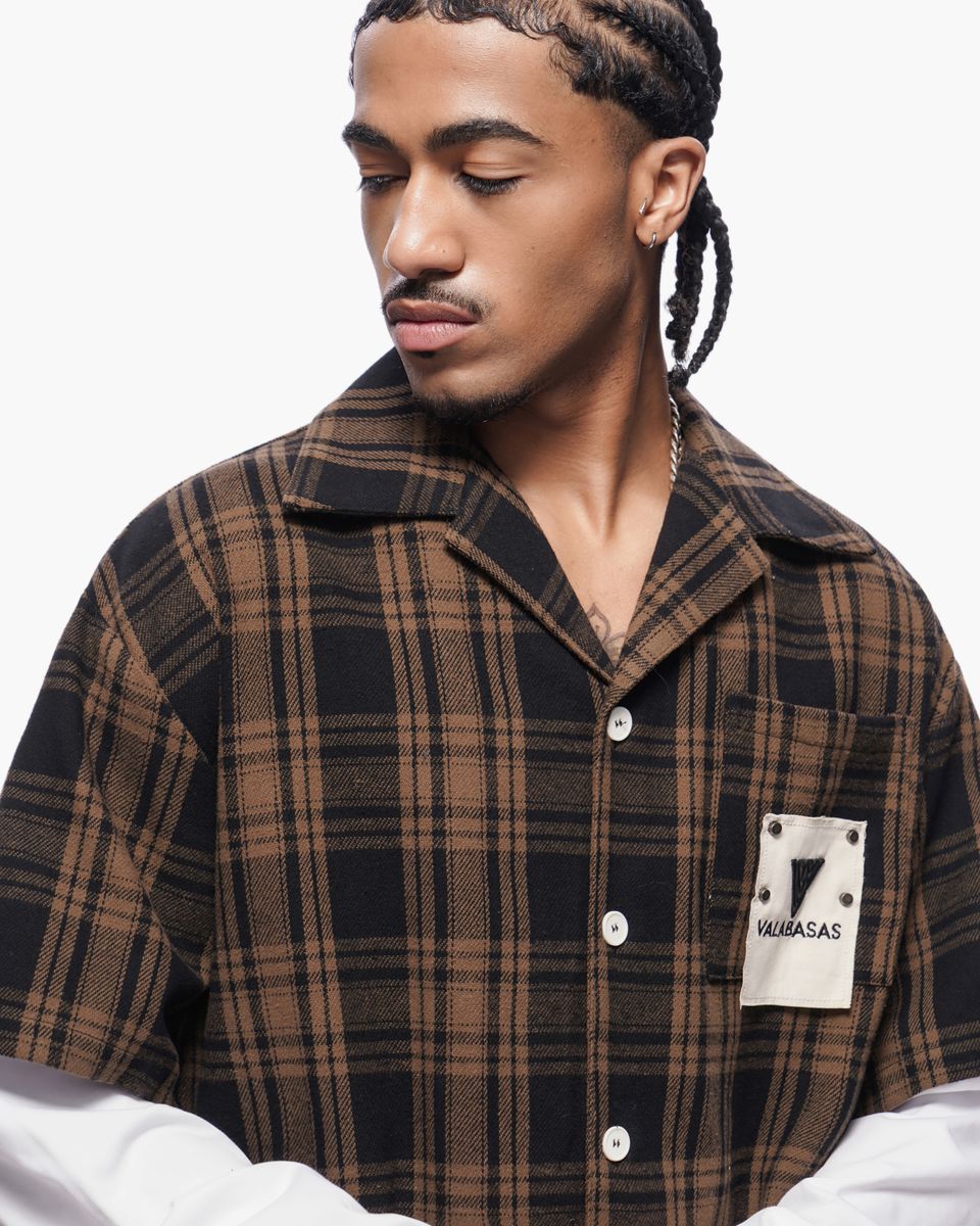 MENS VALABASAS "RIP" DOUBLE LAYERED FLANNEL SHIRT (BROWN)