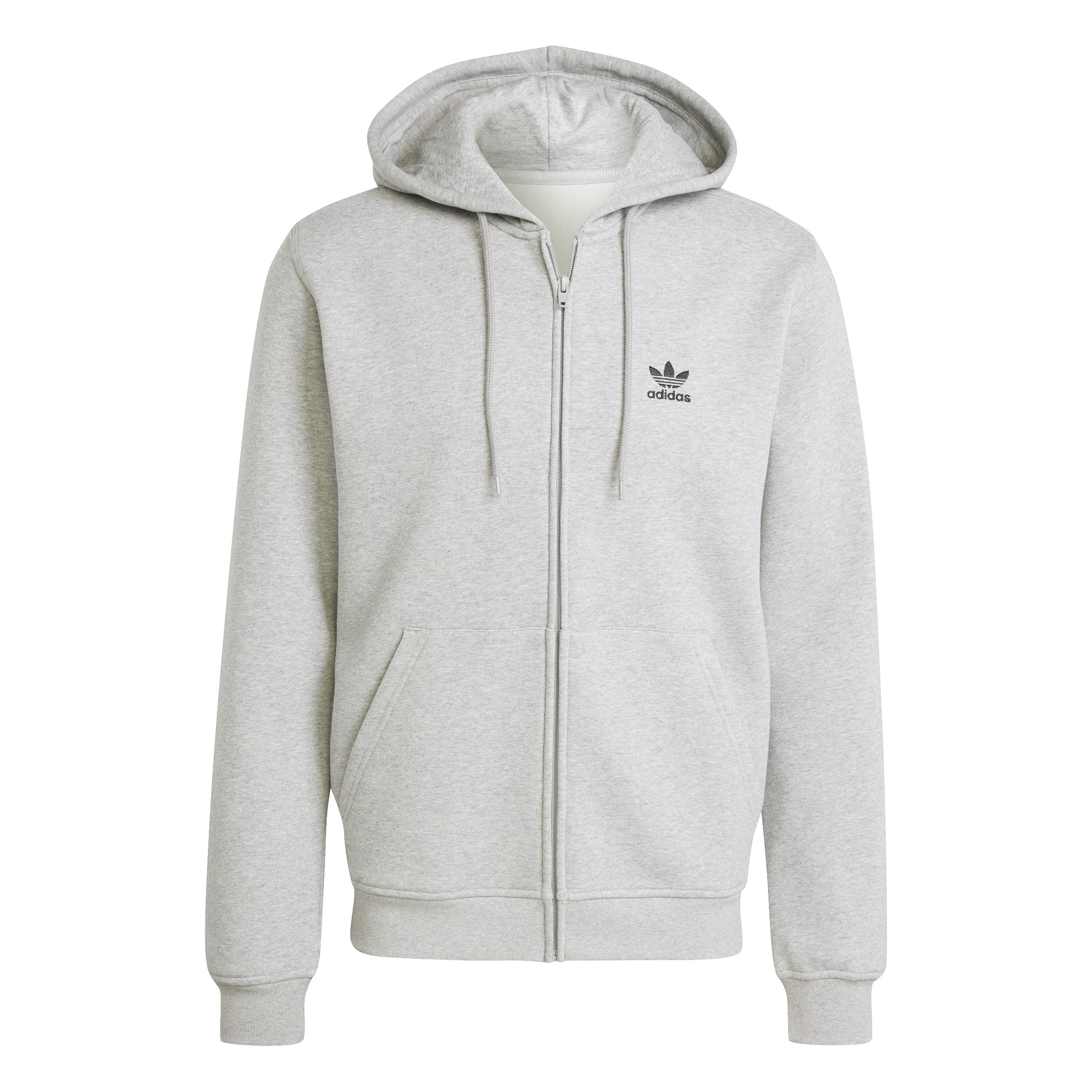 MENS ADIDAS TREFOIL ESSENTIALS FULL-ZIP HOODIE (MEDIUM GREY HEATHER)