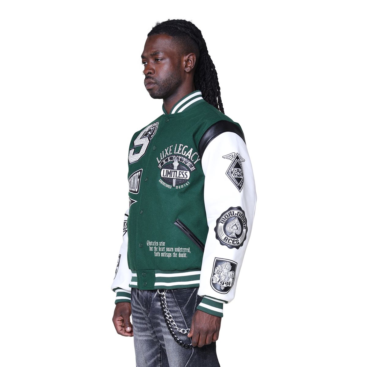 MENS SMOKE RISE LUXE LEGACY WOOL VARSITY JACKET (HUNTER)