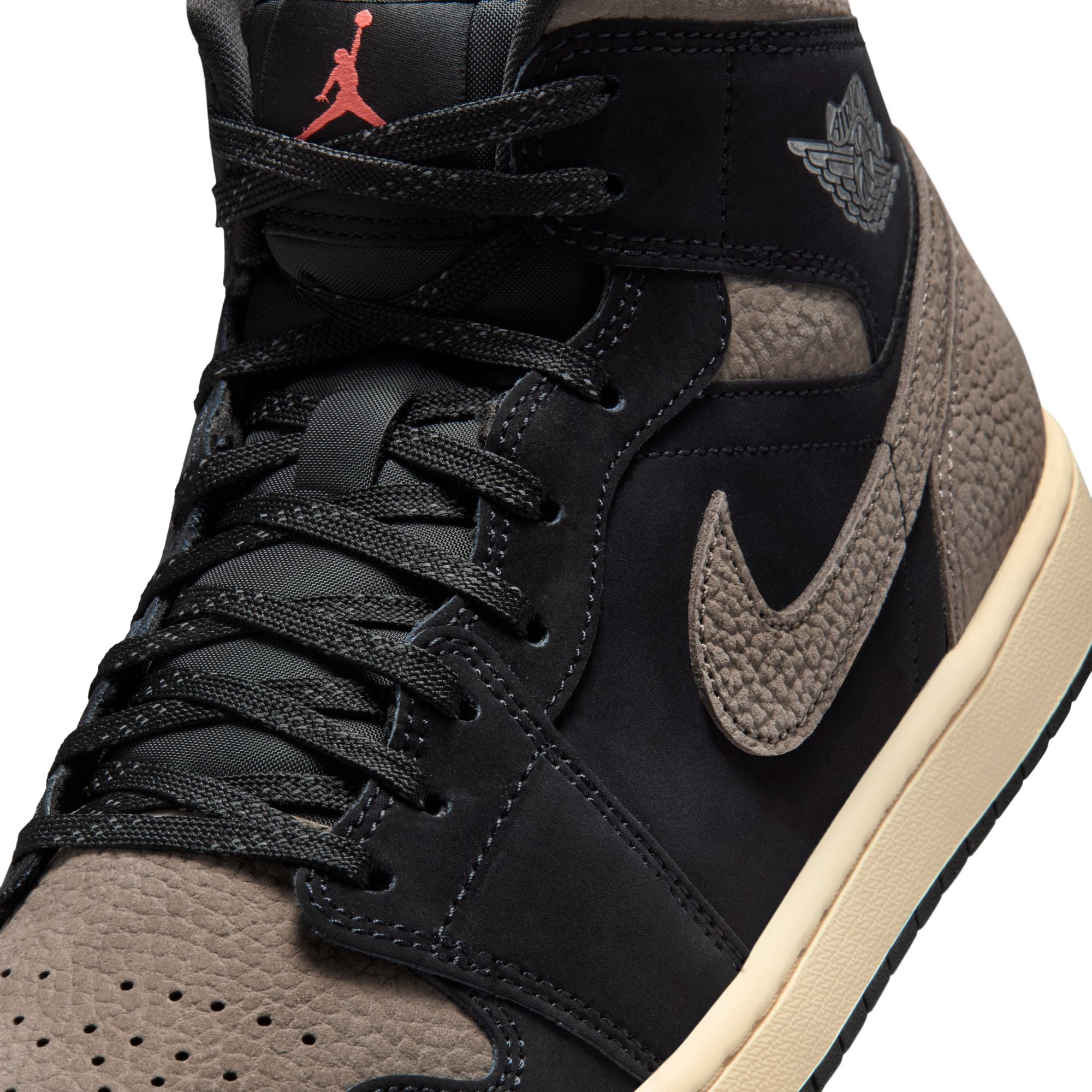 MENS AIR JORDAN 1 MID SE (BLACK/OLIVE GREY/LT WILD MANGO)
