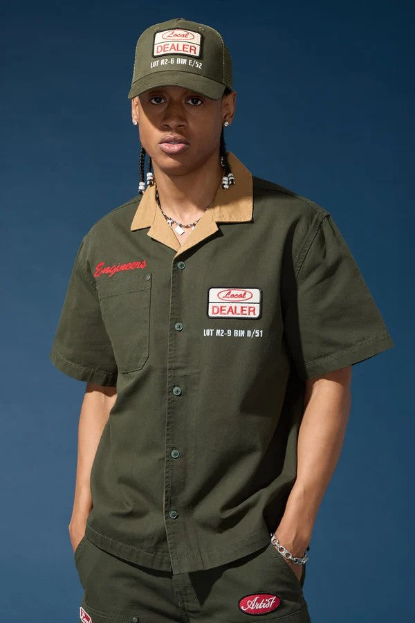 MENS JORDAN CRAIG THE RE-UP MECHANIC SHIRT (DARK GREEN)