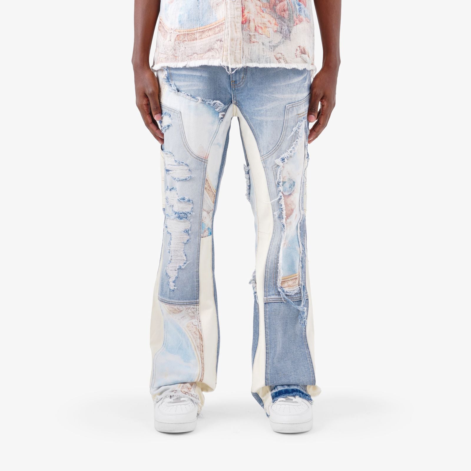 MENS VOYAGE STUDIO FLARE CARPENTER PRINT JEAN (LIGHT BLUE)