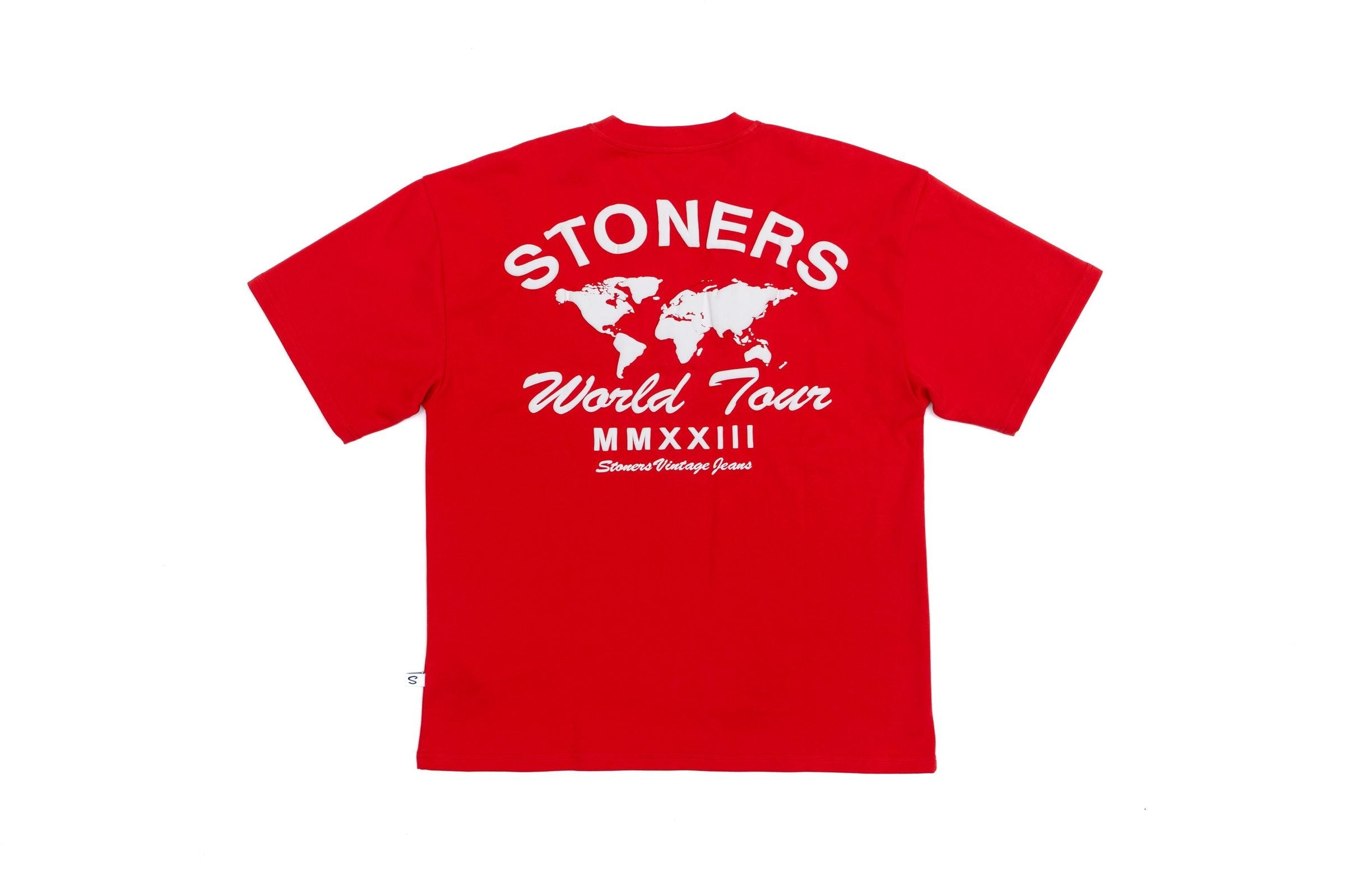MENS STONERS VINTAGE JEANS Co. ROLLING OVERSIZED T-SHIRT (RED)