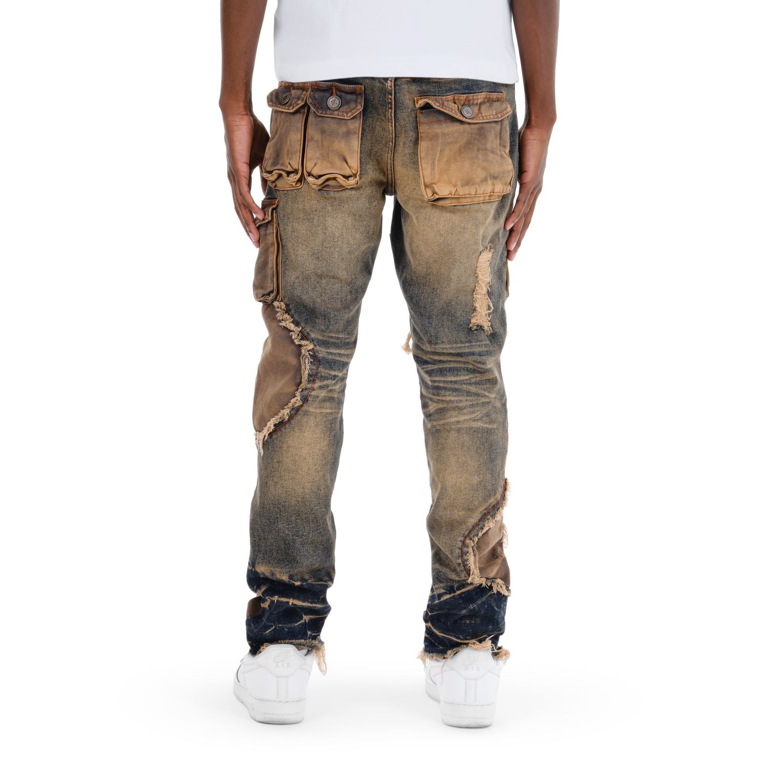 MENS COPPER RIVET CANVAS POCKET RIP REPAIR JEAN (RUST)