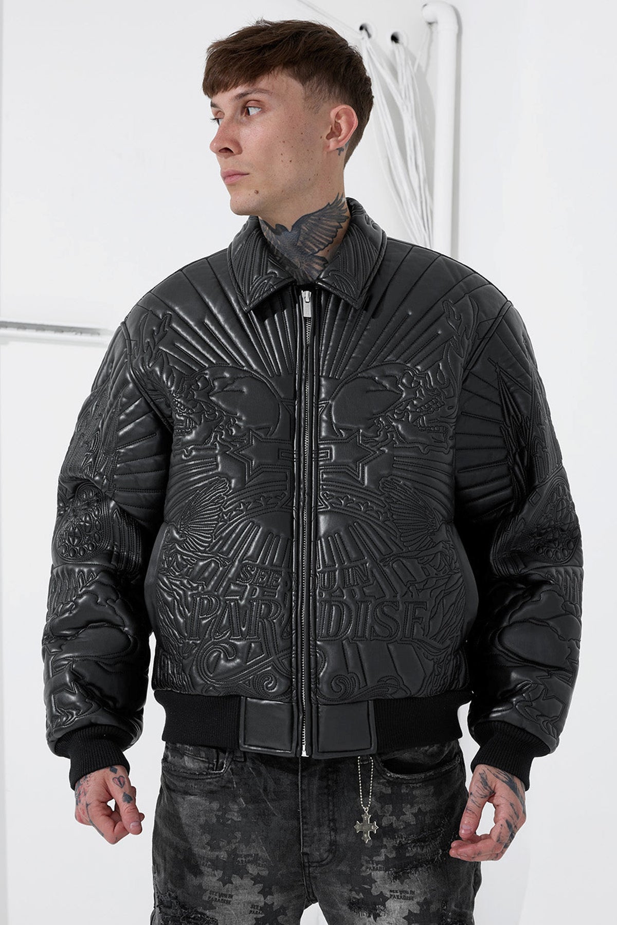MENS JORDAN CRAIG IMMORTAL FULL ZIP BOMBER JACKET (NOIR)