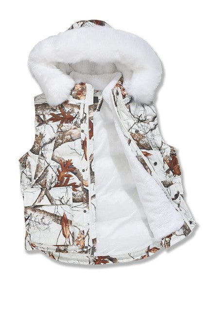 MENS JORDAN CRAIG YUKON FUR LINED PUFFER VEST (SNOW CAMO)