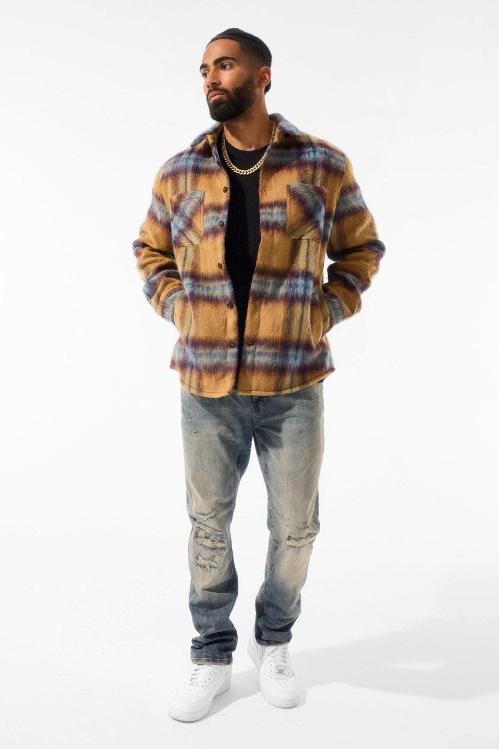 MENS JORDAN CRAIG SEE YOU IN PARADISE FLANNEL SHACKET (WHEAT)