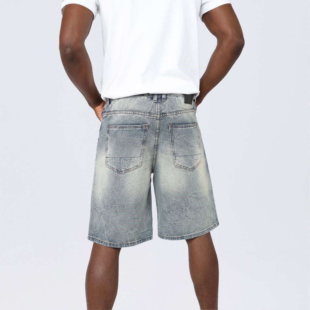MENS SMOKE RISE HEAVY RIP & REPAIR JEAN SHORT (MARSH BLUE)