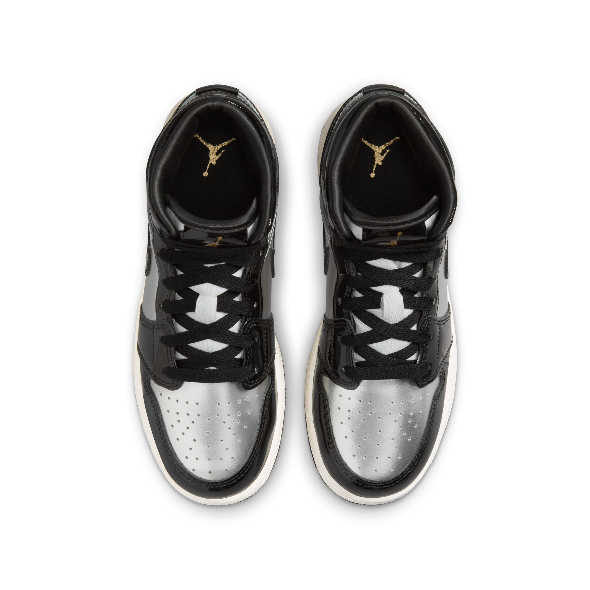 KIDS AIR JORDAN 1 MID SE GS (BLACK/METALLIC GOLD/METALLIC SILVER)