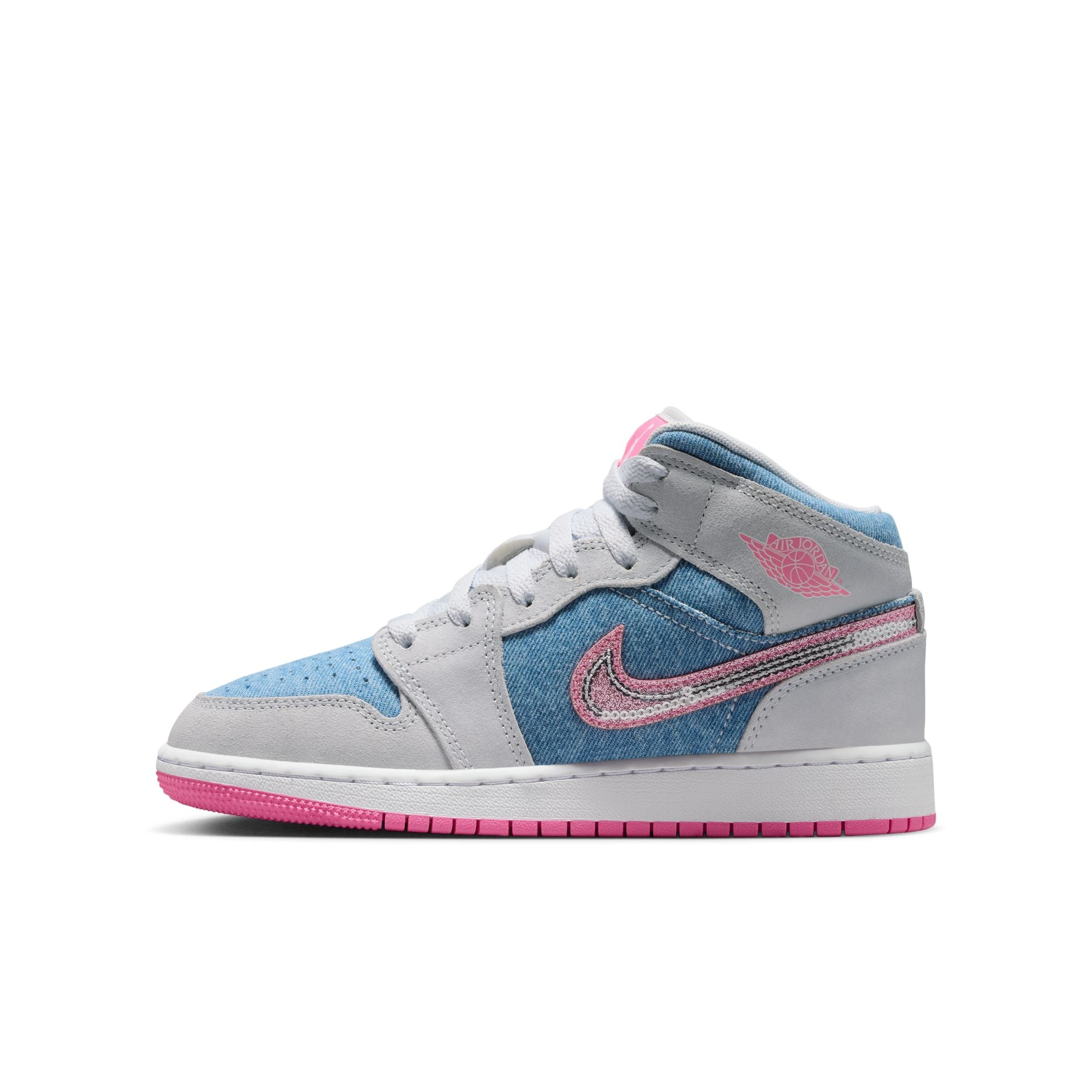 KIDS AIR JORDAN 1 MID SE GS (COBALT BLISS/PINK GLOW/WHITE)