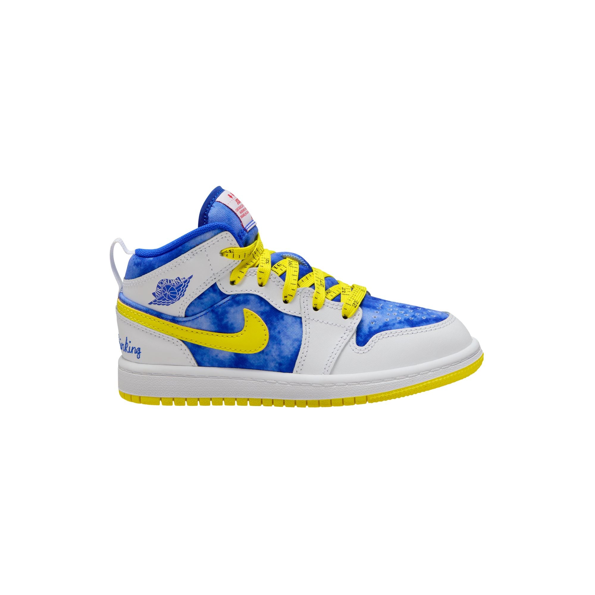 KIDS JORDAN 1 MID SNEAKER SCHOOL PS (WHITE/RACER BLUE/OPTI YELLOW/ROYAL TINT)