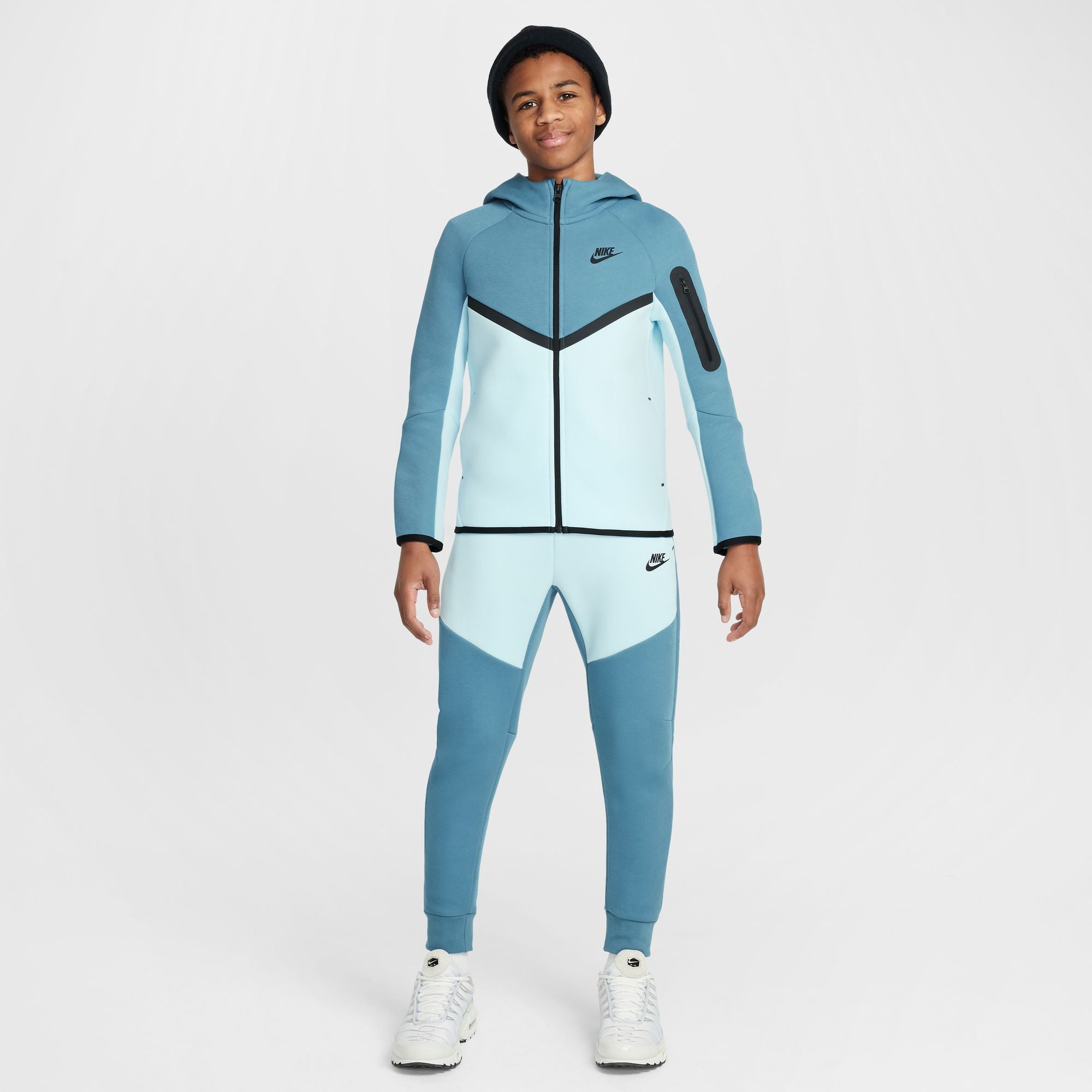 KIDS NIKE TECH FLEECE FULL-ZIP WINDRUNNER WARMUP (GLACIER BLUE/SMOKEY BLUE/BLACK)