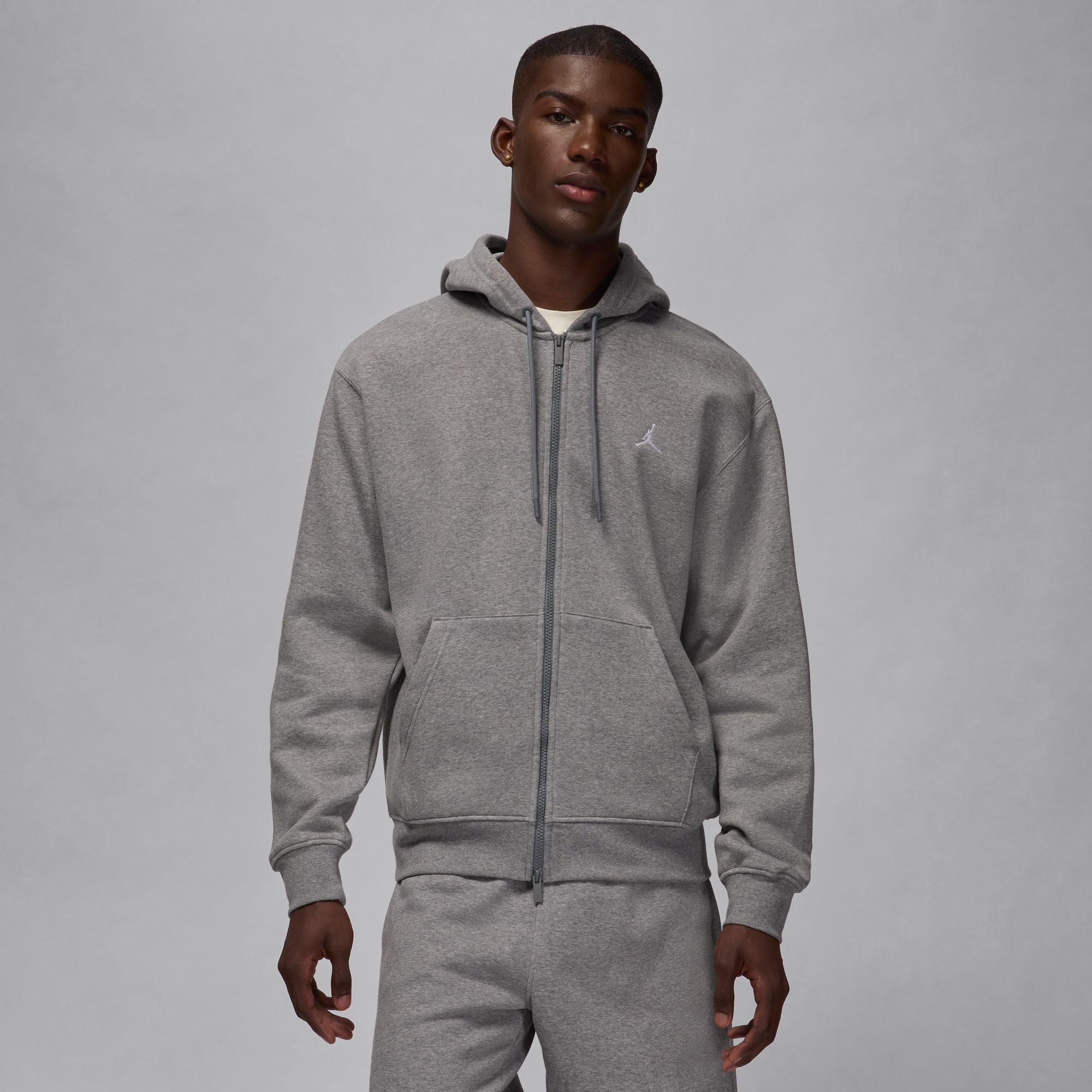 MENS JORDAN BROOKLYN FLEECE FULL-ZIP HOODIE (CARBON HEATHER/WHITE)