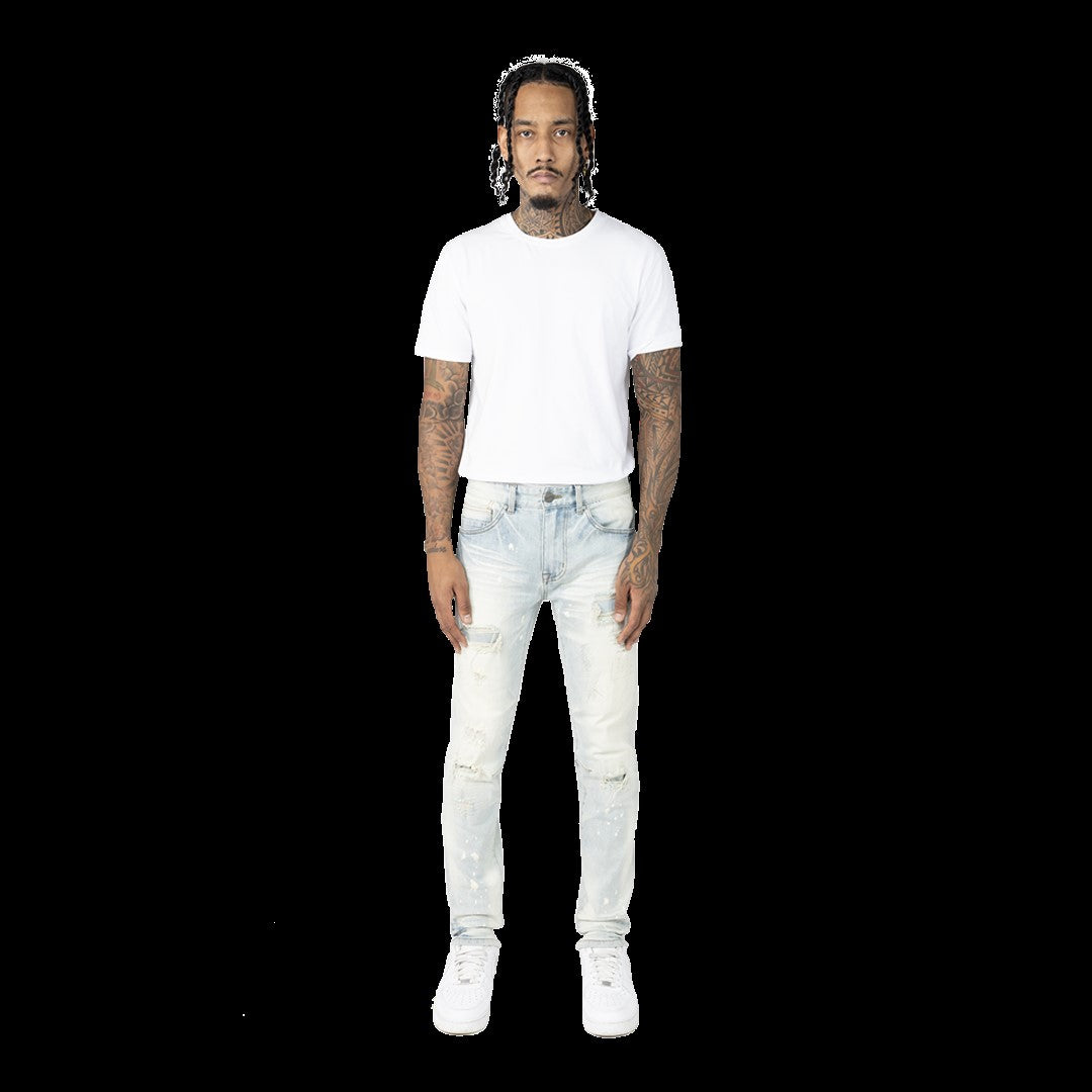 MENS SMOKE RISE VINTAGE RIP & REPAIR JEAN (TAURUS BLUE)