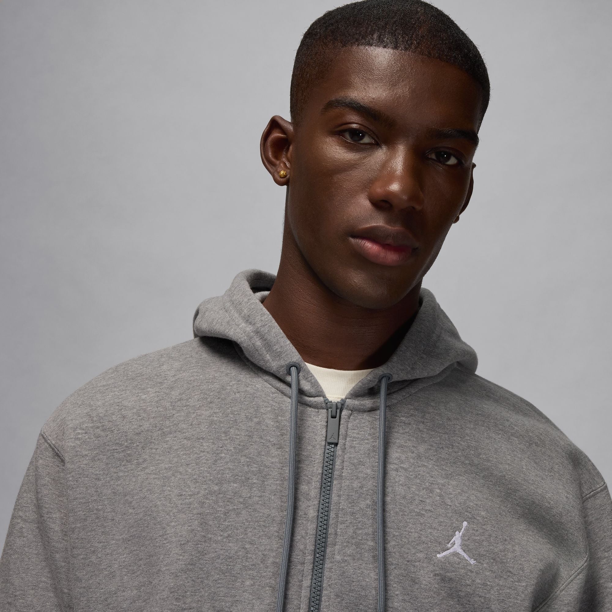 MENS JORDAN BROOKLYN FLEECE FULL-ZIP HOODIE (CARBON HEATHER/WHITE)