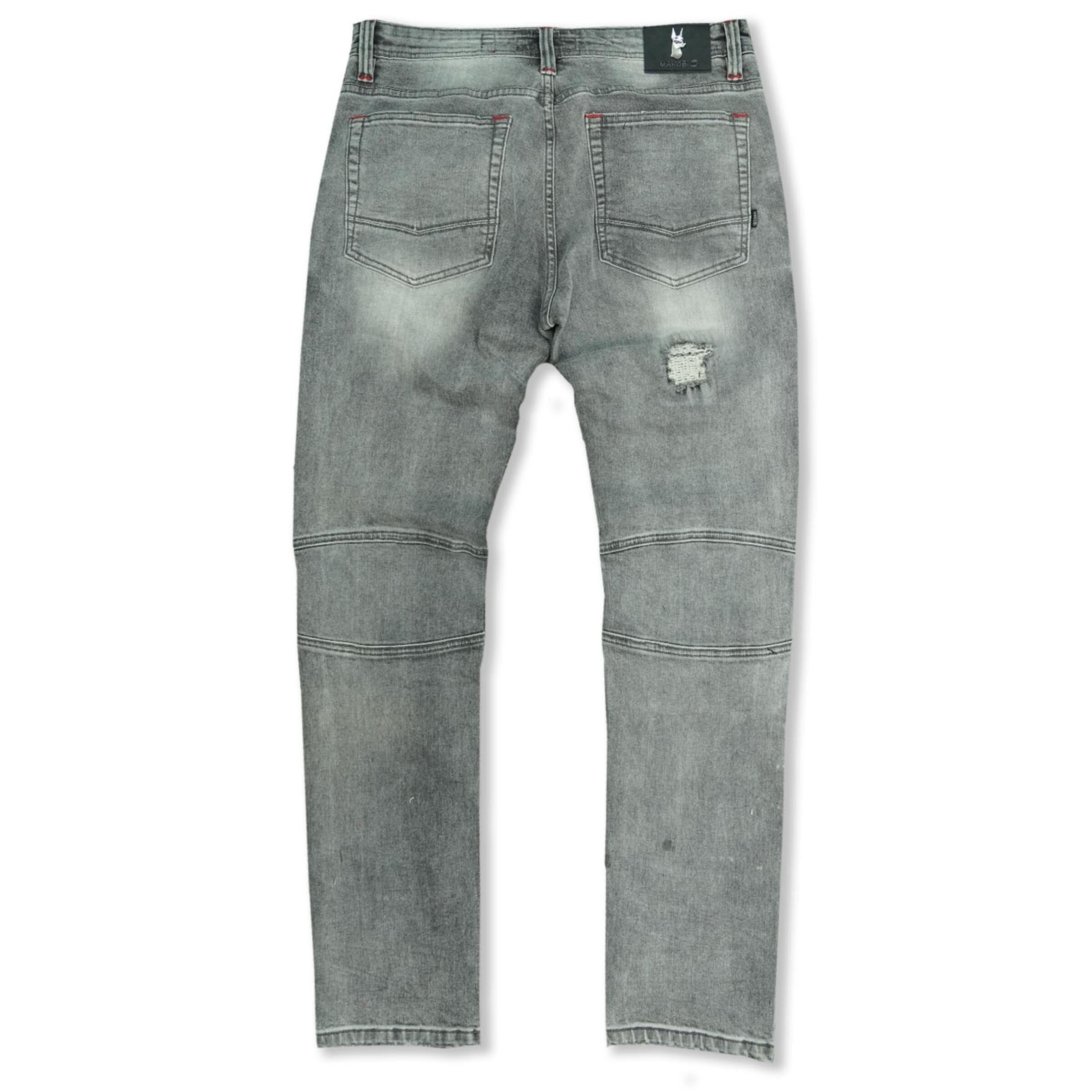 MEN'S MAKOBI PRADO BIKER JEANS WITH RIP & REPAIR (GREY)