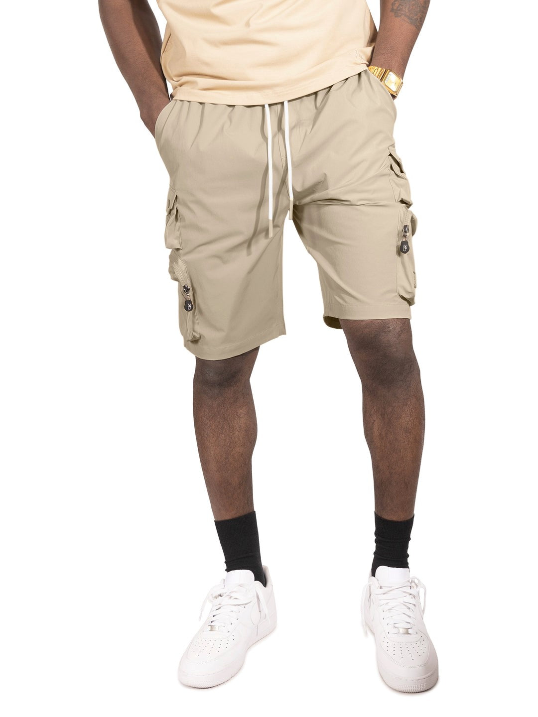 MENS MAKOBI COLTON NYLON SPANDEX CARGO SHORT (KHAKI)