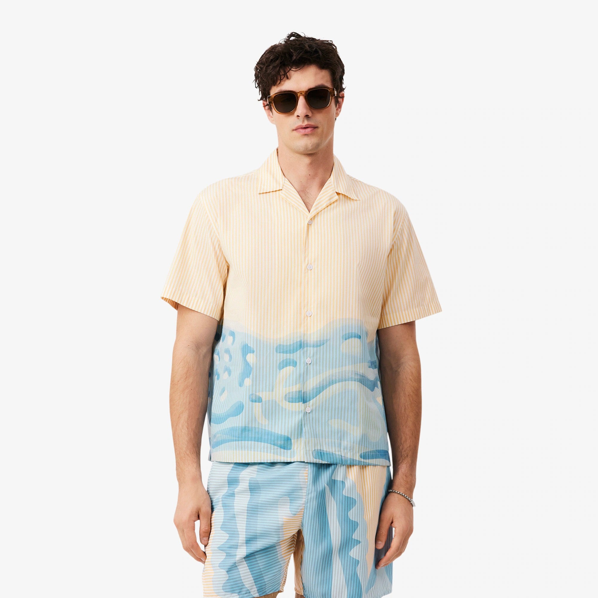 MENS LACOSTE RELAXED FIT STRIPED CROCODILE (BLANC/BEIGE)