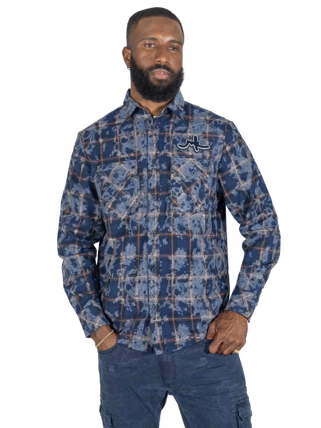 MENS MAKOBI BERTELI ACID PLAID SHIRT (NAVY)