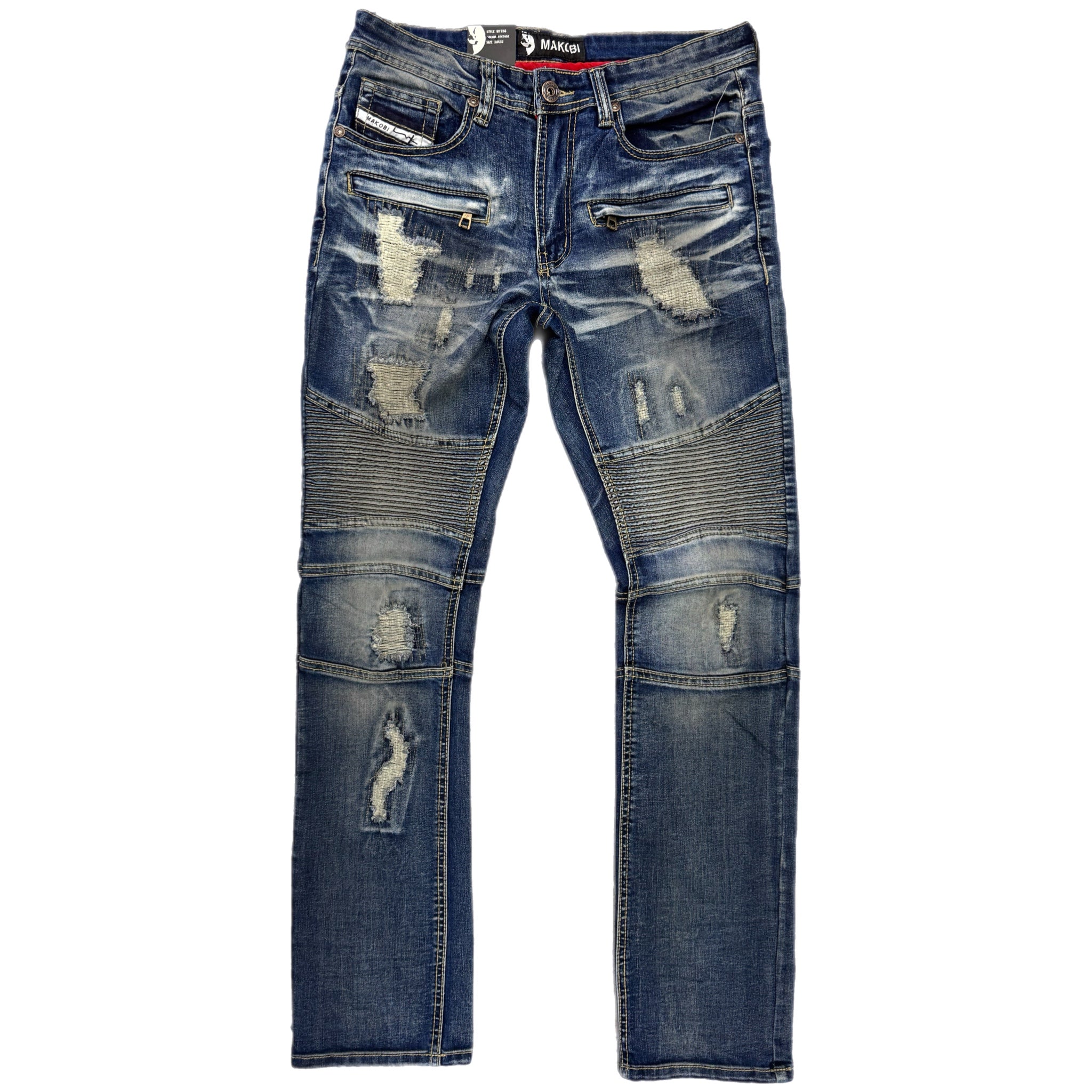 MEN'S MAKOBI PRADO BIKER JEANS WITH RIP & REPAIR (VINTAGE)
