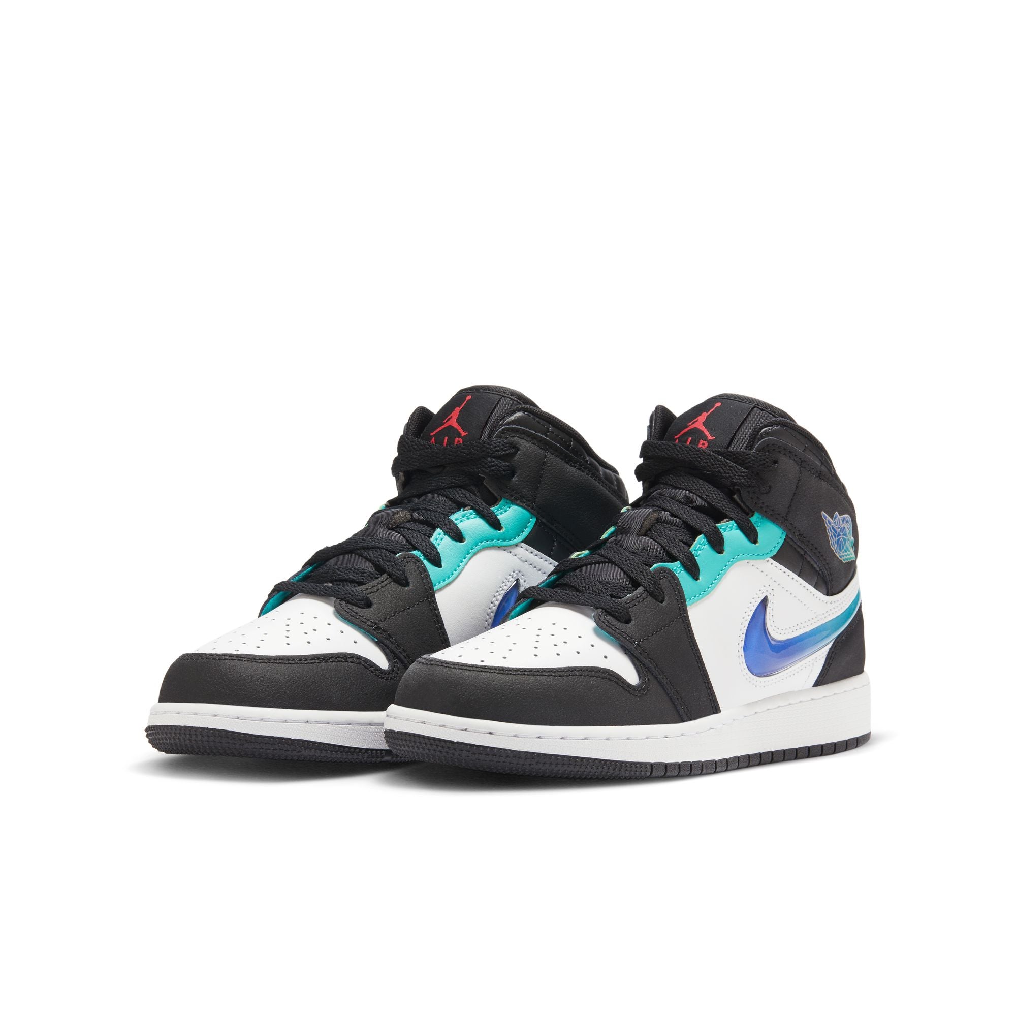 KIDS AIR JORDAN 1 MID GS (BLACK/SIREN RED/WHITE/HYPER JADE)