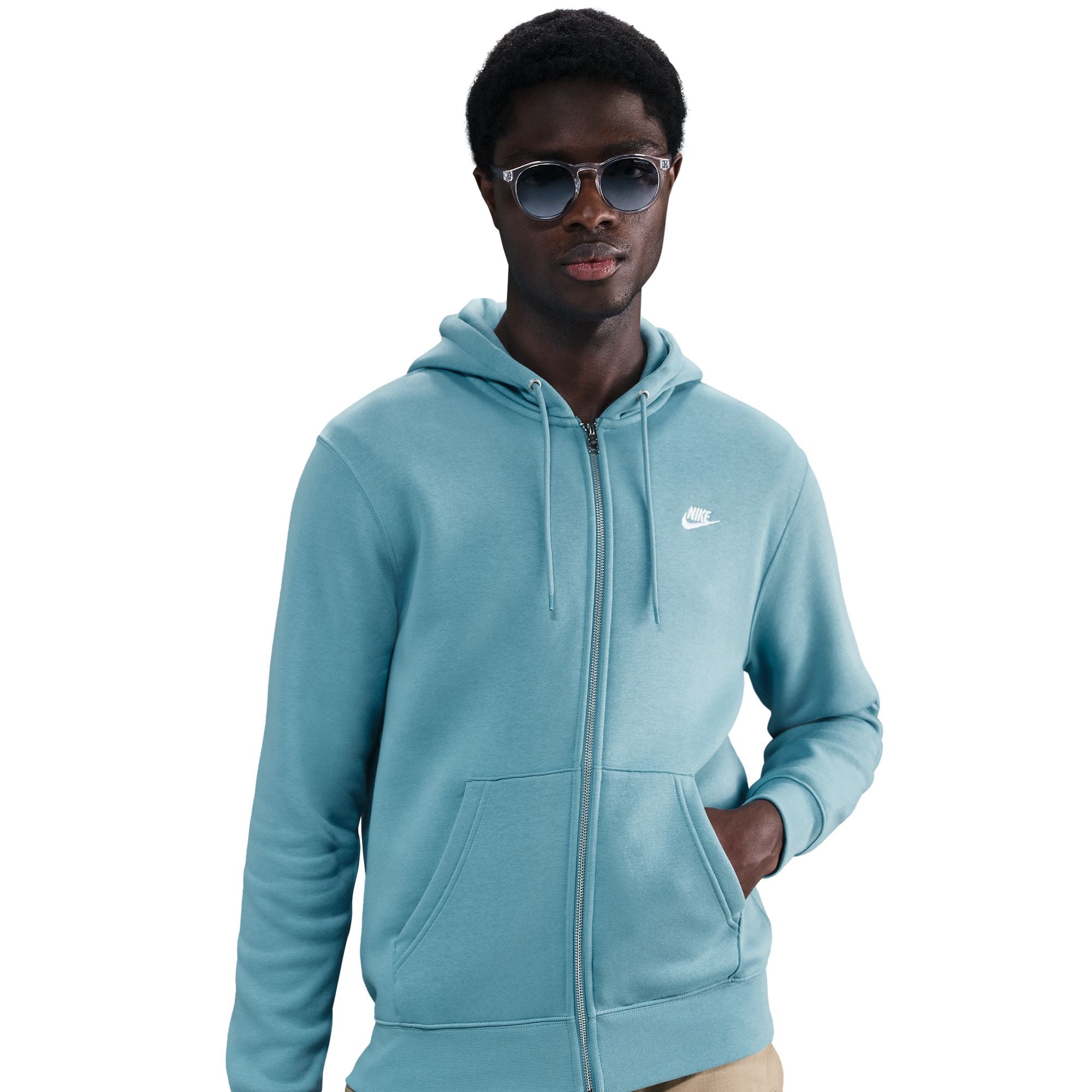 MENS NIKE CLUB FLEECE FULL-ZIP HOODIE (DENIM TURQ/WHITE)