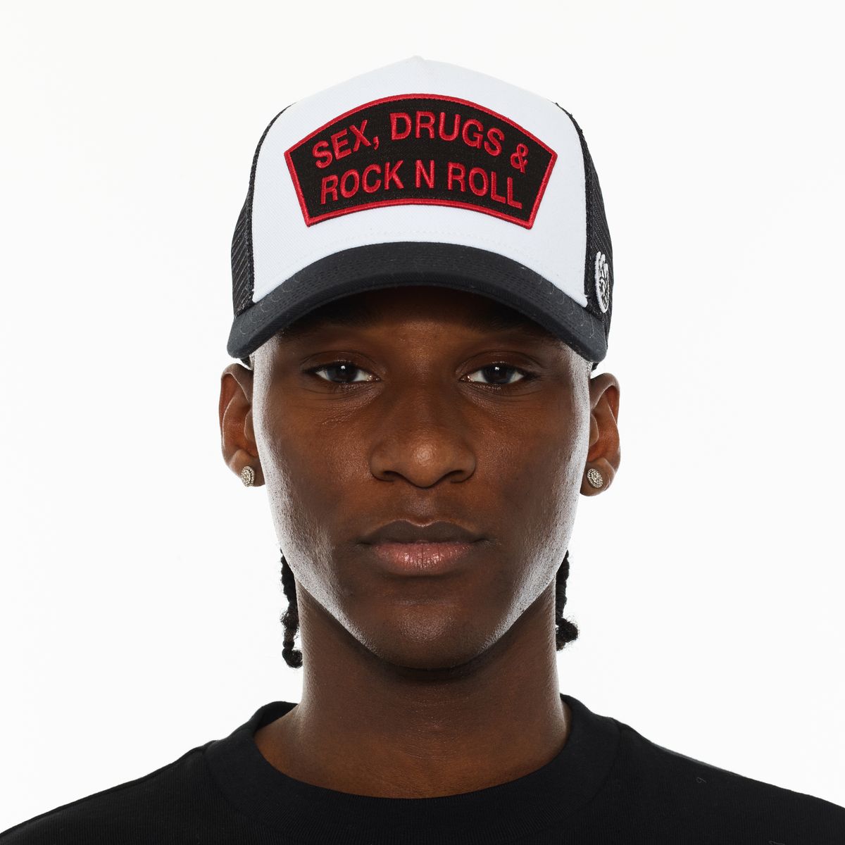 CULT "SEX DRUGS ROCK N ROLL" LOGO MESH BACK TRUCKER HAT (WHITE)