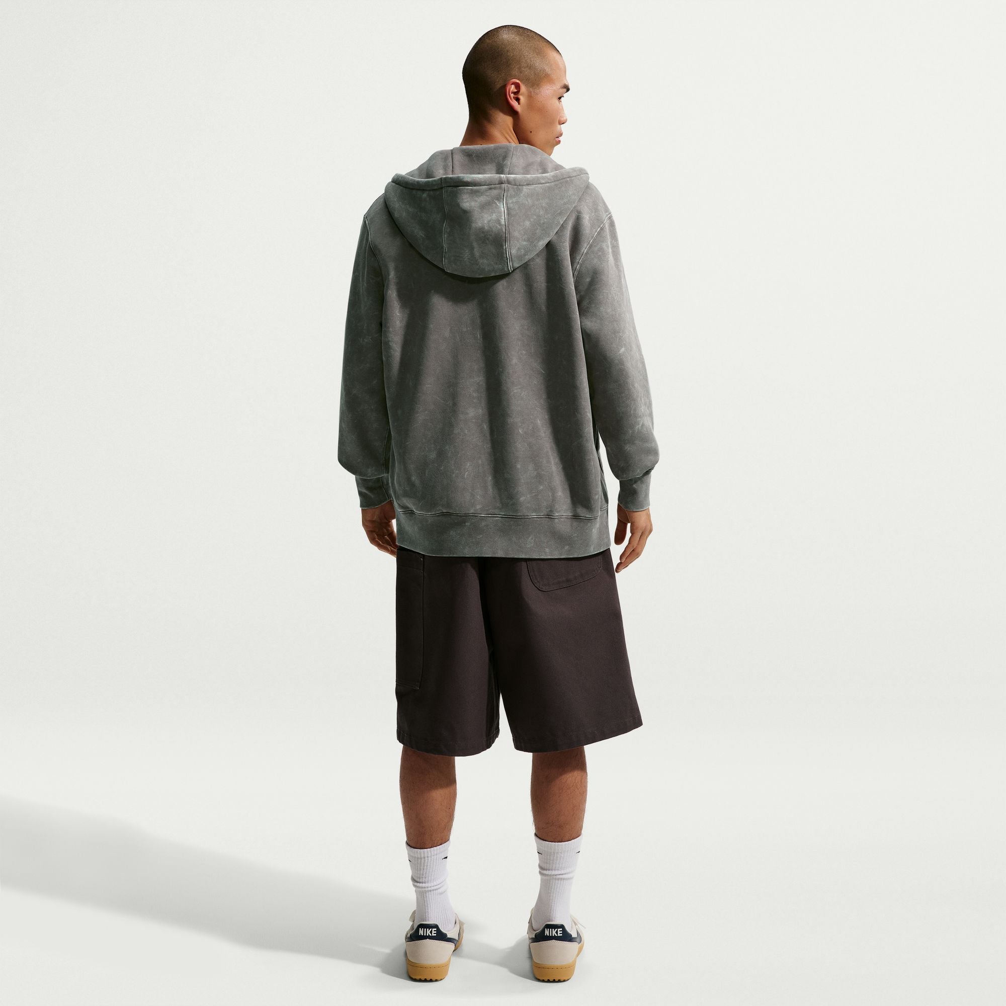 MENS NIKE FULL-ZIP WASHED FLEECE HOODIE (CAVE STONE)