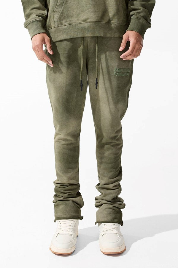 MENS JORDAN CRAIG PARADISE WASHED STACKED SWEATPANT (OLIVE)