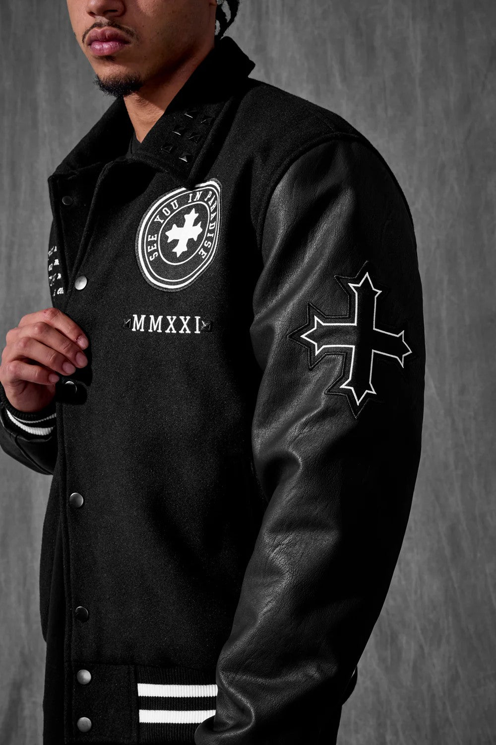 MENS JORDAN CRAIG ETERNAL VARSITY JACKET (BLACK)