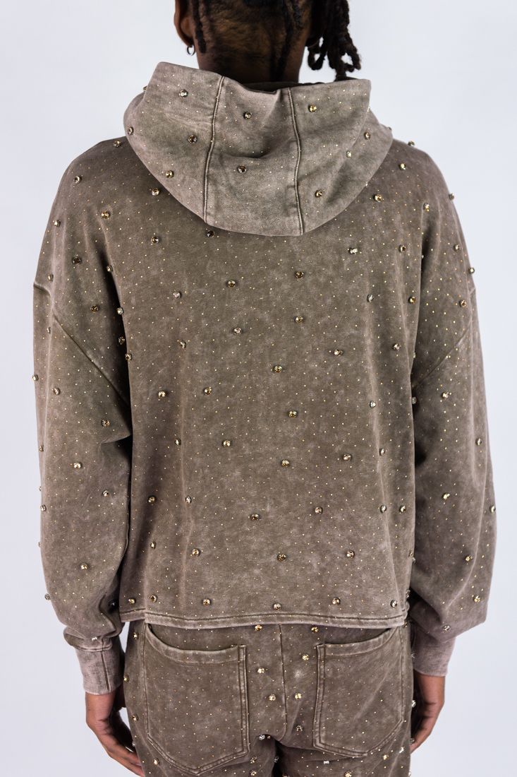 MENS R3BEL DENIM F.TERRY DIAMOND FULL-ZIP WARMUP (BROWN)