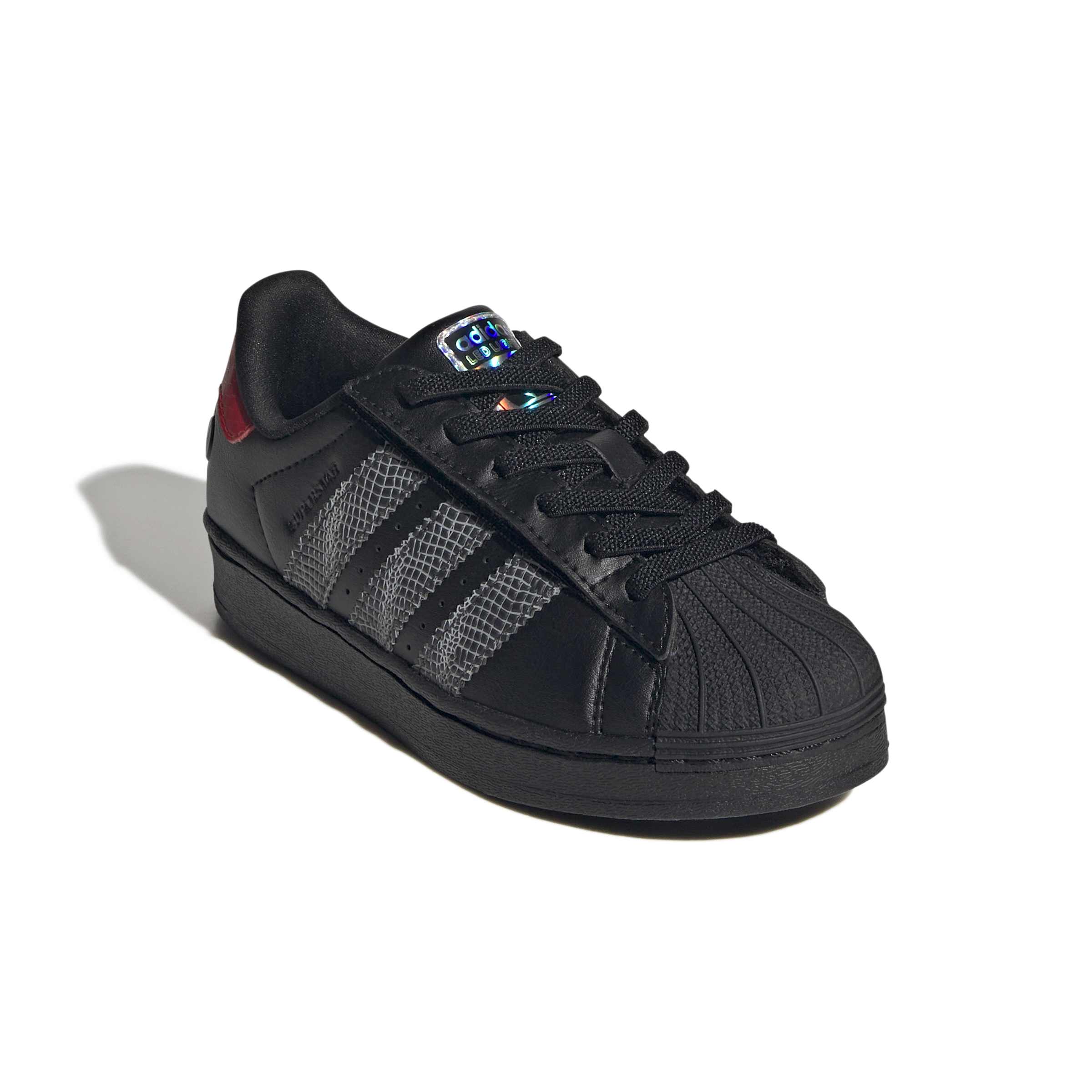 KIDS ADIDAS SUPERSTAR LED LIGHTS COMFORT CLOSURE ELASTIC LACE C (CORE BLACK / CORE BLACK / RED)