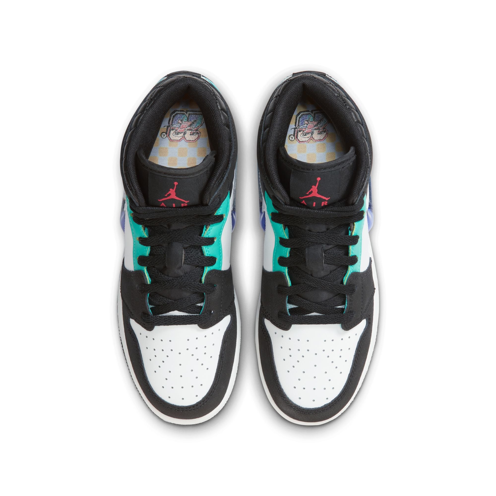 KIDS AIR JORDAN 1 MID GS (BLACK/SIREN RED/WHITE/HYPER JADE)
