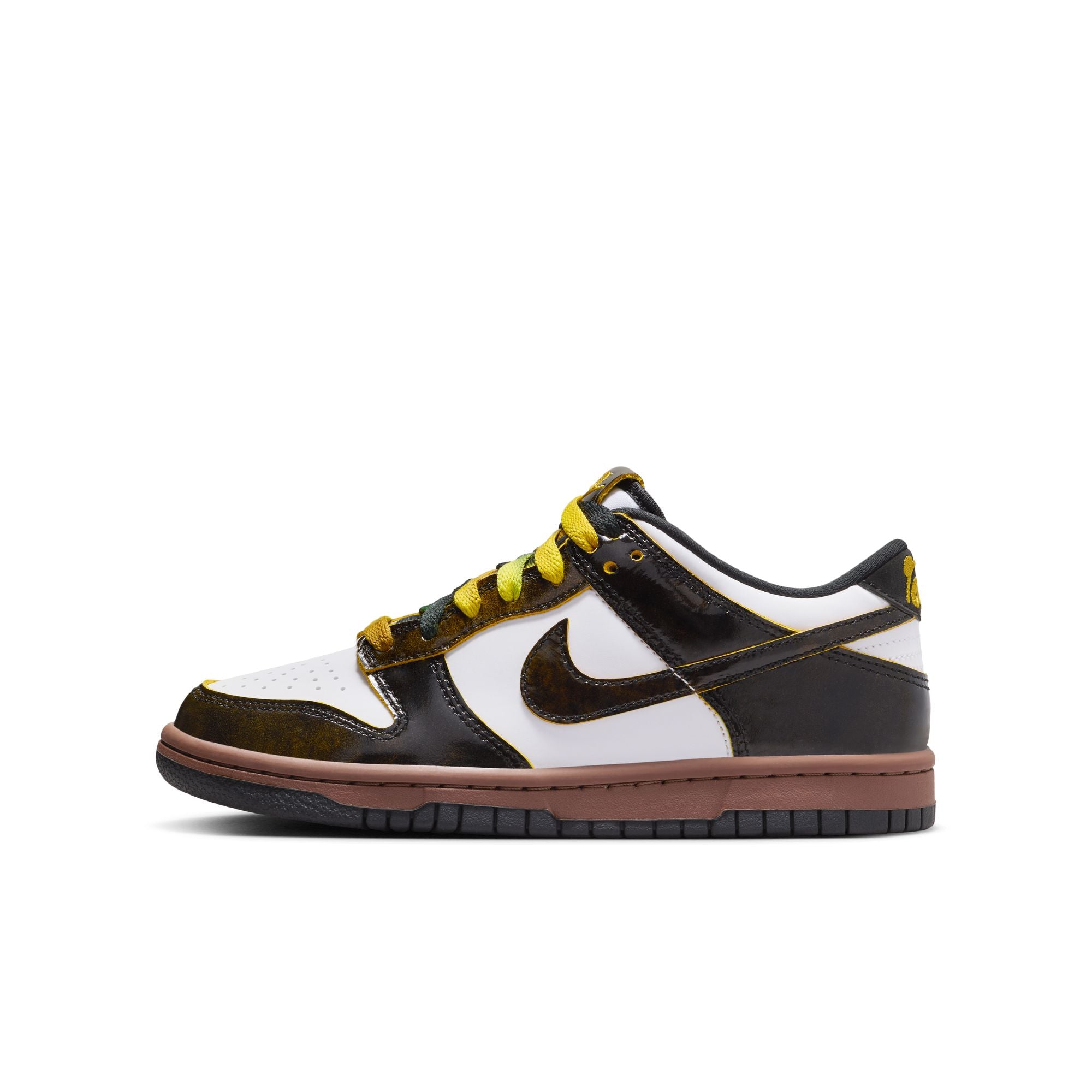 KIDS NIKE DUNK LOW SE GS "PANDA" (WHITE/BRIGHT CITRON/BLACK/FAUNA BROWN)